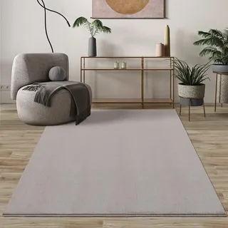 Mia's Teppiche Comfort Moderner Flauschiger Kurzflor Teppich, Anti-Rutsch Unterseite, Waschbar bis 30 Grad, Super Soft, Felloptik, Sand, 120 cm Rund