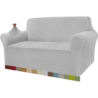 Granbest High Stretch Sofabezug Moderne Sofaüberwurf Jacquard Elastische Sofahusse für Wohnzimmer Protector für Hunde Haustiere (2 Sitzer, Silbergrau)