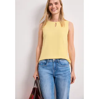 Shirttop STREET ONE, Damen, Gr. 46, gelb (soft gelb), Jersey, Obermaterial: 50% Baumwolle, 50% Modal. Futter: 100% Baumwolle, unifarben, tailliert hüftbedeckend, Rundhals, Tops Shirttop, und Cut-Out-Detail