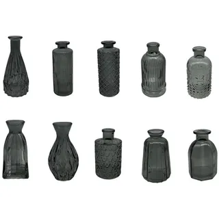 Relaxdays 10Xvasen , Grau , Glas , Vintage , Rund , 14.5 cm , Dekoration, Vasen, Glasvasen