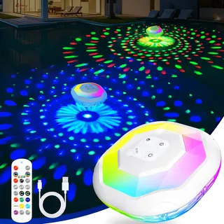 DeeprBetter Schwimmende Poolbeleuchtung Akku mit Fernbedienung, LED Pool Lichter Schwimmend mit Bunten Lichtershow, IP68 Wasserdichter Whirlpool Lichter, Unterwasser Beleuchtung für Spa Badewannen