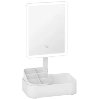 Homcom Led-Schminkspiegel Kunststoff Glas Weiß , 13.8x38x22 cm , Spiegel, Schminkspiegel