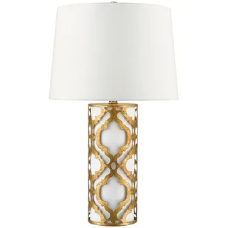 Arabesque Tischlampe Blattgold weißer Schirm 69cm hoch Tischleuchte Wohnzimmer