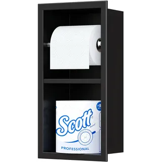 Neodrain Unterputz-Toilettenpapierhalter Edelstahl Wandnische mit Regal WC-Papierhalter Schwarz Papier Halterung für Badzimmer, 34 x 18 cm