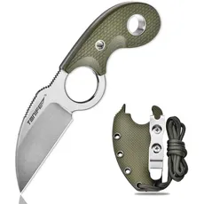 TONIFE Crescent Neck Knife Outdoor Messer Feststehende Klinge aus 8Cr14MoV-Stahl mit Scheide Lanyard und Clip Full Tang Messer Überlebensmesser (Grün+Stonewash)