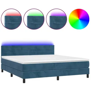vidaXL Boxspringbett mit Matratze & LED Dunkelblau 180x200 cm Samt