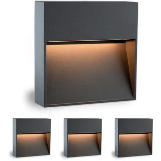 SSC-LUXon 4 Stück LED Design Wandleuchte KEILA anthrazit - Wand- Treppenleuchte IP54 für Außen & Innen 1,7W warmweißes Licht