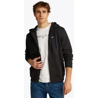 Tommy Hilfiger Tommy Jeans Herren Hoodie mit Reißverschluss Flag Zip Thru mit Kapuze, Schwarz (Black), XXL