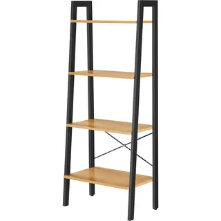 VASAGLE Regal, Bücherregal mit 4 Ebenen, Leiterregal, Standregal, für Wohnzimmer, Schlafzimmer, Küche, Homeoffice, Industrie-Design, Stahlrahmen, honigbraun-schwarz LLS044B05, 34D x 56W x 137.5H cm