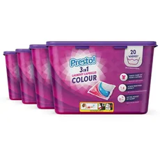 Amazon-Marke: Presto! Colour Wäschekapseln 3-in-1, Frisch, 80 Waschgänge (4 Packungen mit 20 Waschgänge)