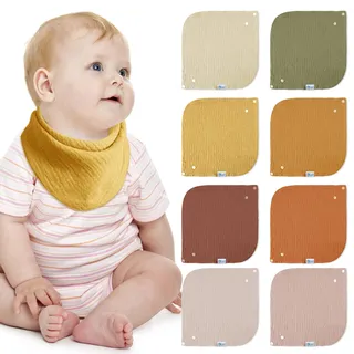 lulumoon Lätzchen Baby Absorbierende Dreieckstuch: 4-lagiges Verdicken Musselin Halstuch baby - Großformatig Quadratisch Ersetzt Waschlappen Baby - 8 Stück für Jungen & Mädchen