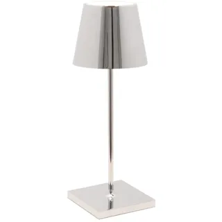 Zafferano Poldina Pro Mini Kabellose LED-Tischlampe Aufladbar - Dimmbare Touch Akku Lampe mit Galvanischem Finish - Lichtfarbtemp. 2700-3000K - Aluminium H30 (Glänzend Chrom)