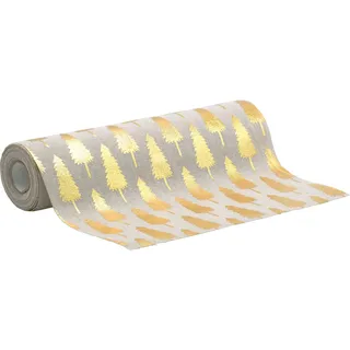 100%Mosel Tischläufer Leinenoptik Natur, Tannenbäume in Gold, (28 cm x 5 m), Tischband, edle Tischdeko für Weihnachten & Adventszeit, Festliche Dekoration zu besonderen Anlässen