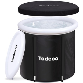 Todeco Eisbad Eisbaden Tonne für Athleten mit Metallbügel, 75cm Großes Faltbare Eistonne, Kaltwassertherapie Wanne Ice Bath Tub, Badewanne,Schwarze