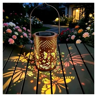 Schmetterling Solarlampen für den Außenbereich, Bunte Solarlaterne mit Schmetterlingssilhouetten, Wasserdichte Solarleuchten für Garten, Terrasse und Balkon