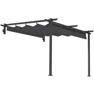 Outsunny - Terrassendach Pergola ca. 3x3m Terrassendachung, Garten Pavillon aus Aluminium, Wandmontage, Gartenpavillon mit Verstellbares Dach, Sonnenschutz für
