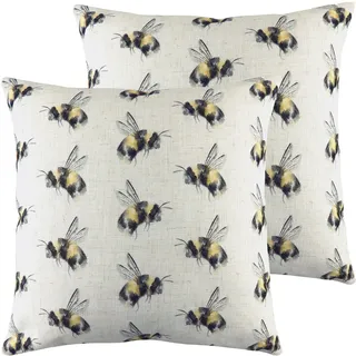furn. Evans Lichfield Bee Sie Repeat Feder gefüllte Kissen (Doppelpack), Polyester, Leinen, Weiss