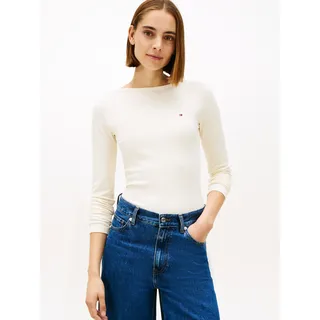 Langarmshirt TOMMY HILFIGER "SLIM 5X2 RIB BOAT-NK LS mit U-Boot Ausschnitt und Rippstruktur", Damen, Gr. L (40), calico, Single Jersey, Obermaterial: 95% Viskose, 5% Elasthan, unifarben, figurbetont normal, U-Boot-Ausschnitt, Shirts Langarmshirt, unifarben, casual, slim fit, Viskosemix, U-Boot-Ausschnitt