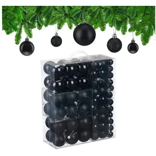 Relaxdays Weihnachtskugeln 138er Set, Schwarz,Silber