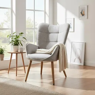 MEUBLE Cosy Lehnstühle aus Stoff, Ohrensessel mit Armlehnen, Grau