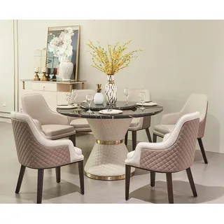 Tisch Stuhl Set Esszimmer Garnitur Essgarnitur Tisch Runder Esstisch 7tlg. Sets - Beige