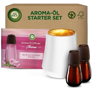 Air Wick Aroma-Öl Flakon Starter Set - Diffuser mit 2 Nachfüllern - Aromatherapie - Duft: Beruhigende Rose - Floraler Raumduft mit ätherischen Ölen - 2 x 20 ml Öl + Gerät in Weiß