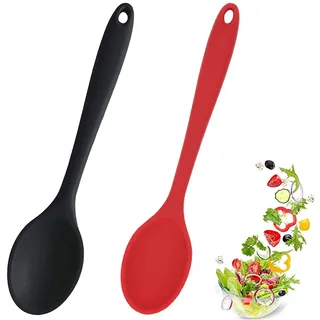 Kochlöffel Silikon,2 Stück Antihaft Kochlöffel,Servierlöffel Kunststoff, Hygienisches Design,Kochlöffel Kunststoff,Kochutensilien, RüHrlöFfel für KüChe, Kochen, Backen, RüHren (schwarz und rot)