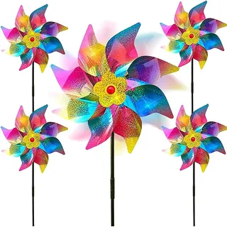 5 Stücke 24cm Windräder Vogelabwehr, Windspirale Vogelabwehr Reflektierende Windspirale Taubenschreck für Balkon Dekoration Garten für Protect Garten,Obstgarten,Hof(Regenbogenfarben)