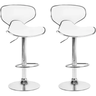BELIANI Barhocker Weiß Kunstleder Höhenverstellbar Drehbar mit Hoher Rückenlehne Silbernes Metallgestell Fußstütze Modern Kücheninsel Küchenbar - Weiß, Silber
