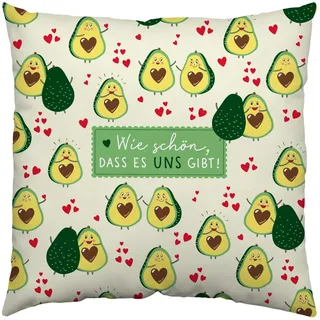 H:)PPY life Kissen Motiv "Avocado"| Zierkissen, Baumwolle, 40 cm x 40 cm | Kissen mit Spruch | 47574