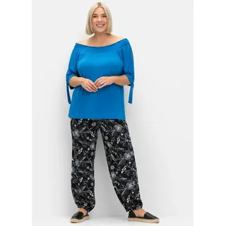 Schlupfhose SHEEGO, Damen, Gr. 56, Normalgrößen, schwarz-weiß (schwarz, weiß), 100% Viskose, bedruckt, geblümt, gemustert, Hosen Schlupfhose