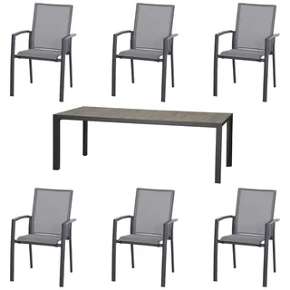 Siena Garden Gartentischgruppe , Anthrazit, Grau , Metall, Kunststoff, Keramik , rechteckig , 100x74x220 cm , Gartenmöbel, Gartengarnituren, Gartenmöbel-Sets