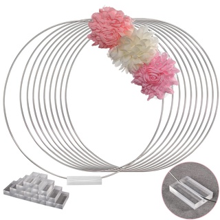 YALLOVE 10 PCS Set von 35.5cm hohen Silber Runde Hochzeit Mittelstück Vase Floral Hoop Stand mit Acrylbasis für DIY Spitze Kreis Handwerk