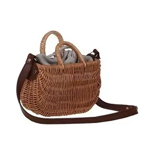 Korbtasche aus Weide geflochten Flechttasche mit dem Tragegurt aus Leder Damentasche aus Korbgeflecht Schultertasche Strandtasche - Naturbelassen