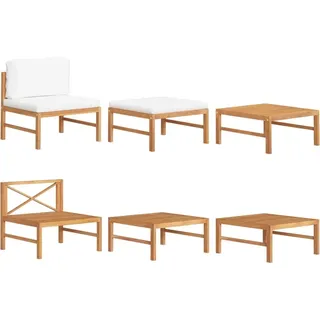 SYFAXTM 3-tlg. Garten-Lounge-Set mit Creme Kissen Teakholz - Creme, Weiß