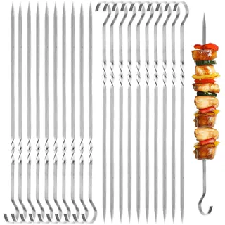 20 Stück BBQ Grillspieße Edelstahl, 28CM Grill Kabob Spieße, Schaschlikspieße Edelstahl, Extra Stark, Grillzubehör, Fleischspieße, Kebab Spieße für Lagerfeuer oder Eine Grillschale