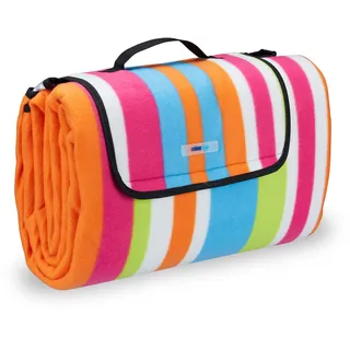 Relaxdays Picknickdecke XXL bunt gestreift 200 x 200 cm