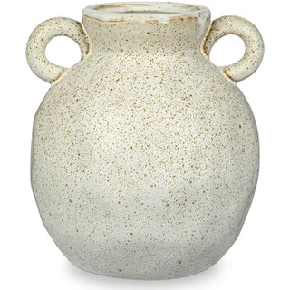 Hollyone Vintage Vase 21 cm Keramikvase mit Griffen Boho Blumenvase Beige Rustikale Bauernhaus Vase Deko für Blumengesteck Wohnzimmer Tisch Fensterbank