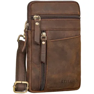 STILORD 'Brooks' Leder Brustbeutel Gürteltasche Handytasche zum Umhängen Kleine Brusttasche für Handy Pass Reisebörse Crossbody Bag Vintage für Damen und Herren, Farbe:zamora - braun
