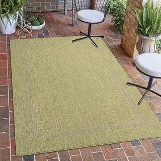 Carpetsale24 Outdoor Teppich Wetterfest 280x370 cm Grün Bordüre Design Flachgewebe Waschbar XXL Extra Groß für Wohnzimmer Esszimmer Terrasse Garten