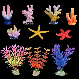 Künstliche Koralle Deko Aquarium, Korallen- und Wasserpflanzen Aquarium Pflanzen Dekorationen Aquarium Ornamente Packung mit 10 Stück