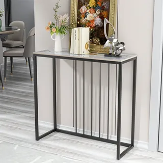 WISFOR Konsolentisch Marmor Flurtisch Dekotisch Sideboard Beistelltisch mit Metallrahmen Wohnzimmer Eingangsbereich, Smaragdweiß & Schwarz