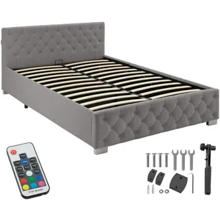 Tectake tectake® Polsterbett Venice, in Samtoptik mit Steppmuster großer Stauraum,