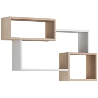 Feldmann-Wohnen Wandregal Trio Eiche Sonoma / weiß 87 / 18 / 54cm , Holz , Rechteckig , 87x54x18 cm , Wohnzimmer, Regale, Wandregale