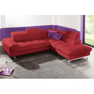 Cotta Ecksofa »Chef L-Form« mit Kopfteilverstellung, edle Metallkufen, wahlweise mit Bettfunktion, rot,