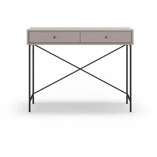 Calicosy Konsole 2 Schubladen Farbe Mokka und Metallbeine L110 cm - Titan , Grau , Holz , 35x85x110 cm , Wohnzimmer, Wohnzimmertische, Konsolentische