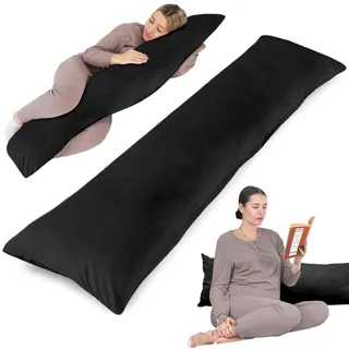 Totsy Baby Seitenschläferkissen mit Bezug Velvet 40 x 145 cm - Komfortkissen Schlafkissen Seitenschläfer Body Pillow Seitenschlafkissen Black