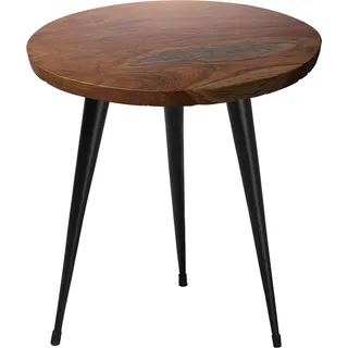 BELIANI Beistelltisch Dunkelbraun / Schwarz Teakholz 45 x 48 cm Holzplatte Metall Gestell Geölt Rund Modern - Braun, Schwarz