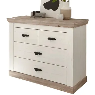 Furn.Design Kommode Pinie weiß, Oslo Pinie Landhaus, Schubladenkommode, 107 x 84 cm , Weiß, Pinienfarben , Holzwerkstoff , Nachbildung,Pinie , Sockel , 107x87x45 cm , FSC 100% , Kleinmöbel, Kommoden, Kommoden