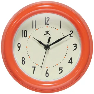 Infinity Instruments Retro 20.3 cm Runde 1950er Vintage Stil Wanduhr Quarzwerk Leises Ticken, Batteriebetrieben Innen - Wanduhren für Küche Schule Wohnzimmer - Orange